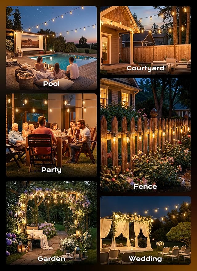 Minetom 77FT Outdoor String Lights with Remote, 23+1 Shatterproof ST38 LED Bulbs, Waterproof Patio Lights with 3 Modes, Dimmable & Connectable 2700K Hanging Lights for Backyard Porch Deck Balcony