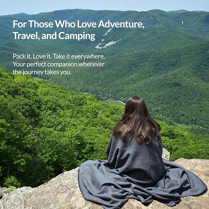 Military Style Wool Blanket – Cushioned, Breathable, Durable, Warm & Washable – Double-Stitched Border – Great for Camping, Outdoor, First Aid, Travel, Car – Fire-Resistant – 64"x90" 4.7lb (Gray)