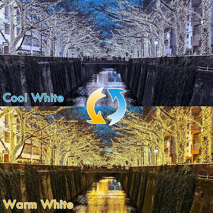 Warm White ⇋ Cool White 66Ft 200LED Christmas Fairy Lights Plug in with Remote, Waterproof String Lights Outdoor Indoor 8 Modes with Timer, Twinkle Lights for Girl's Room Garden Christmas Decorations