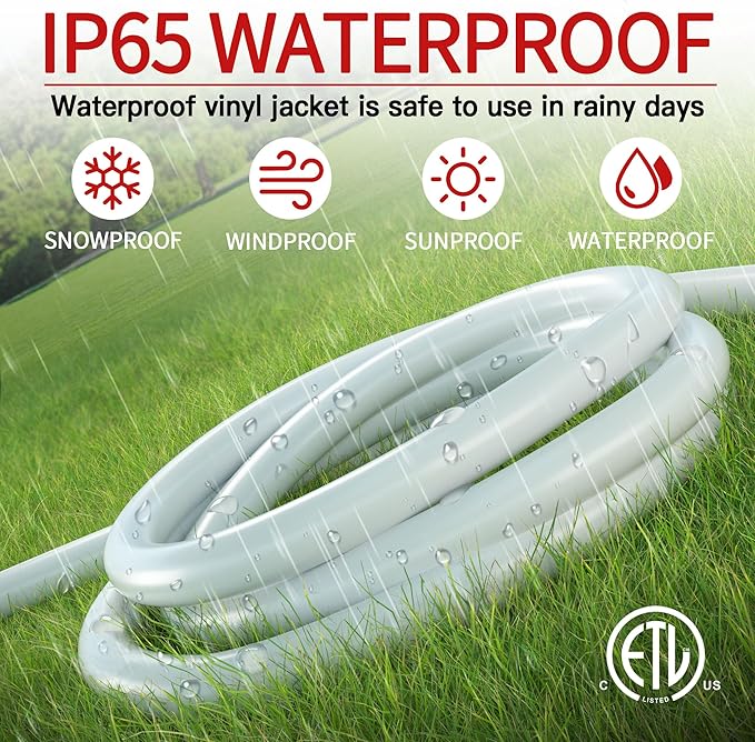 Skrizcable 16/3 50 FT Outdoor Extension Cord Waterproof, Weatherproof & Flame Retardant White 3 Prong Power Cord Outside for Lawn & Garden, 13 Amps 1625 Watts 125 VAC 16AWG SJTW, ETL Listed