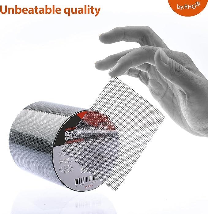 by.RHO Window Screen Repair Kit Tape (Gray, 2" x 15FT) for Window Screen and Screen Door Tears Holes 3-Layer Strong Adhesive & Waterproof Tape Fiberglass Covering mesh