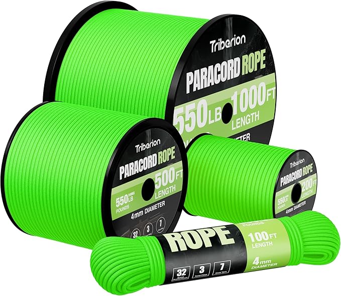 Paracord Rope 550 lb - 1000ft 5/32" Parachute Cord 4MM 7-Strand para Cord - Heavy Duty Spool String for Survival,Camping Gear, Survival Bracelet, Clothesline - Neon Green