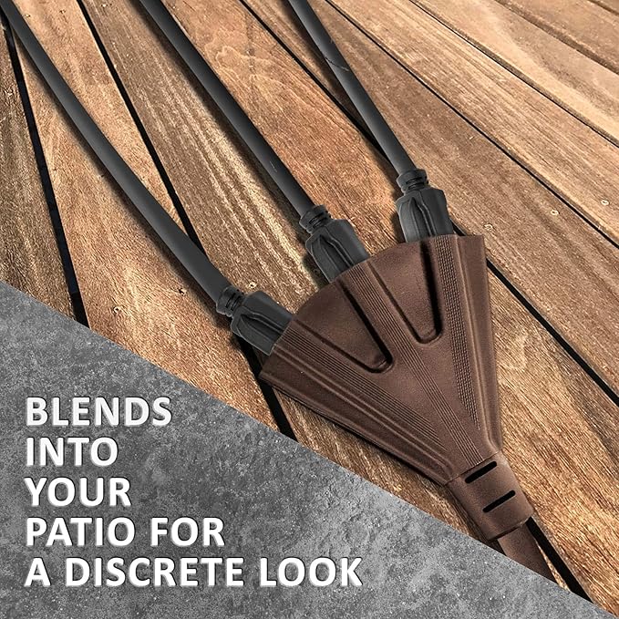Holiday Lighting Outlet 25-Foot Brown Extension Cord, 3-Prong Indoor & Outdoor Splitter, Perfect for Landscape Lighting