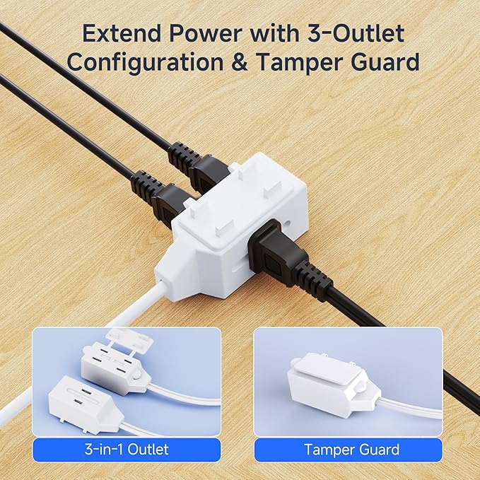 [ETL Listed] Cable Matters 2-Pack 16 AWG 2 Prong Extension Cord 10 ft, 13A 3-Outlet Extension Cords with Tamper Guard, 13 Amp, 1625 Watts, White