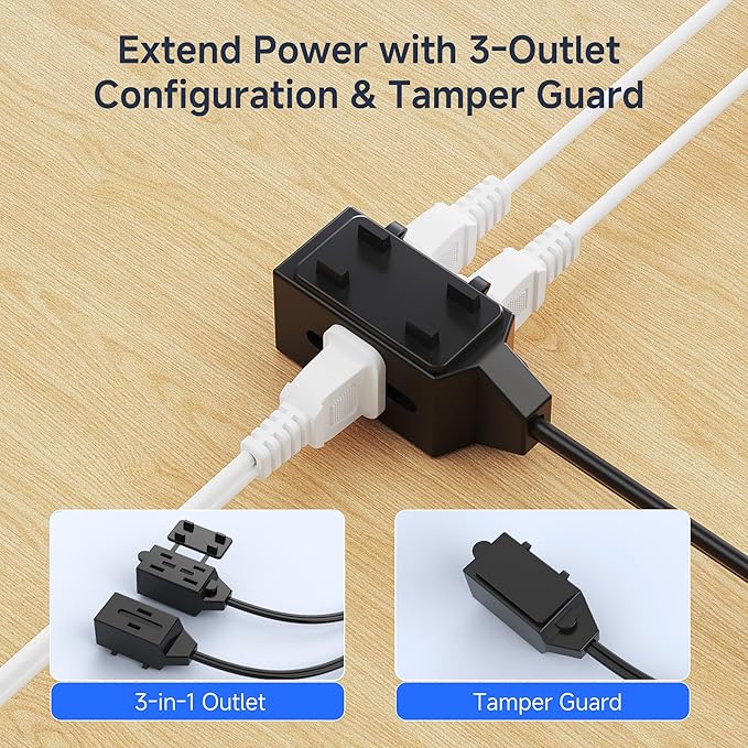 [ETL Listed] Cable Matters 2-Pack 16 AWG 2 Prong Extension Cord 6 ft, 13A 3-Outlet Extension Cords with Tamper Guard, 13 Amp, 1625 Watts, Black
