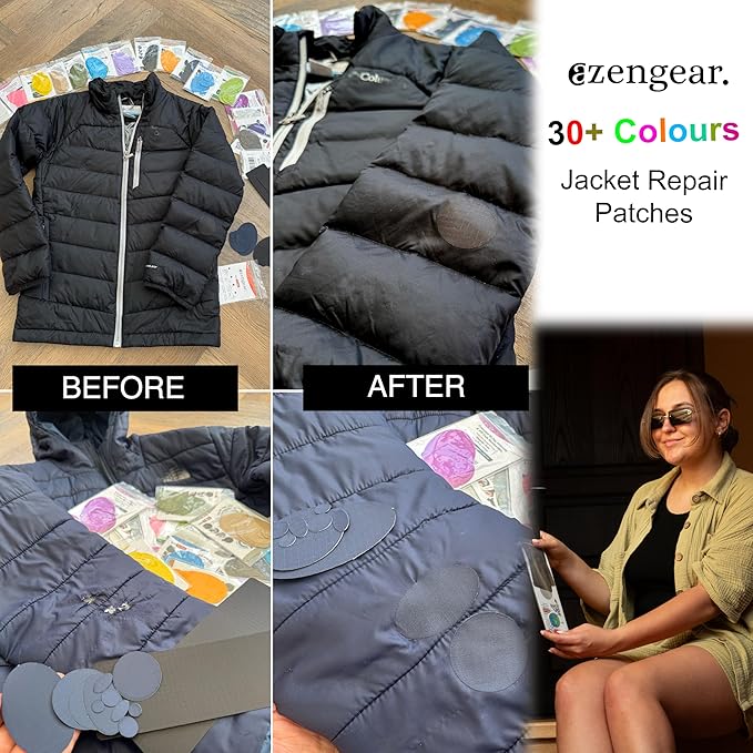 aZengear Repair Patches - Waterproof, Self-Adhesive, Tear-Cold-Heat-Resistant Polyester Fabric to Fix Down Jacket, Puffer, Snowsuit, Shoe, Tent, PVC, Clothing, Upholstery (Transparent)