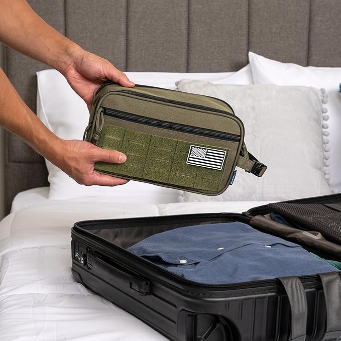 PAVILIA Extra Large Tactical Toiletry Bag for Men, Travel Hygiene Bag, Military Gear Dopp Kit, Molle Accessories Pouch, Shaving Grooming Essentials Gym Bathroom Shower Toiletries Tool EDC, Olive XL