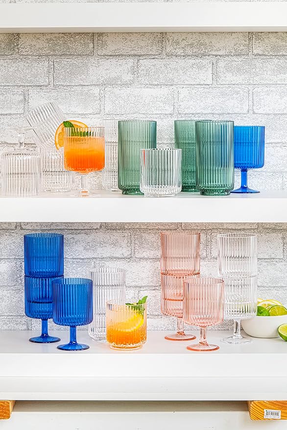 Abode Homewares Mesa 22 oz Durable Acrylic Jumbo Drinking Glasses, Shatter-Resistant and Dishwasher-Safe Indoor/Outdoor Drinkware, Ideal for Water, Iced Tea, Juice, and Cocktails - Clear - Set of 6