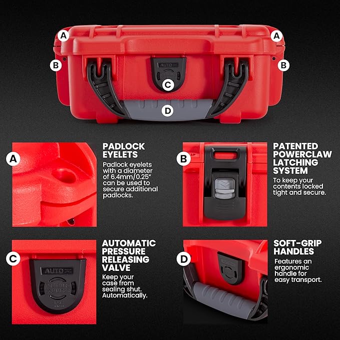 NANUK 903 Waterproof First Aid Box Empty with Lid Organizer & Dividers – Durable Medical First Aid Organizer Case, IP67-Rated, Dustproof, Impact-Resistant, Floats (9.1” x 6.8” x 3.8”) – Red