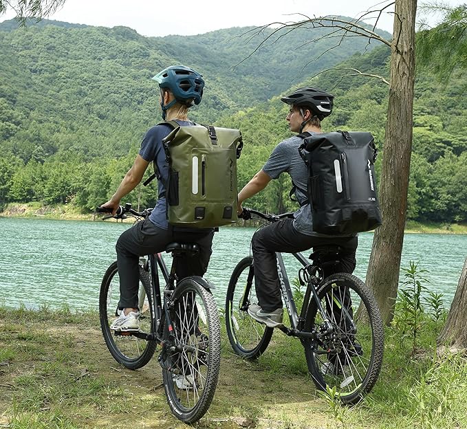 MARCHWAY Roll Top Waterproof Backpack, Floating Dry Bag 20L/30L/45L with Ergonomic Rectangular Base, Cushioned Back, Hip Strap for Hiking Camping Kayaking Travel (Black, 20L)
