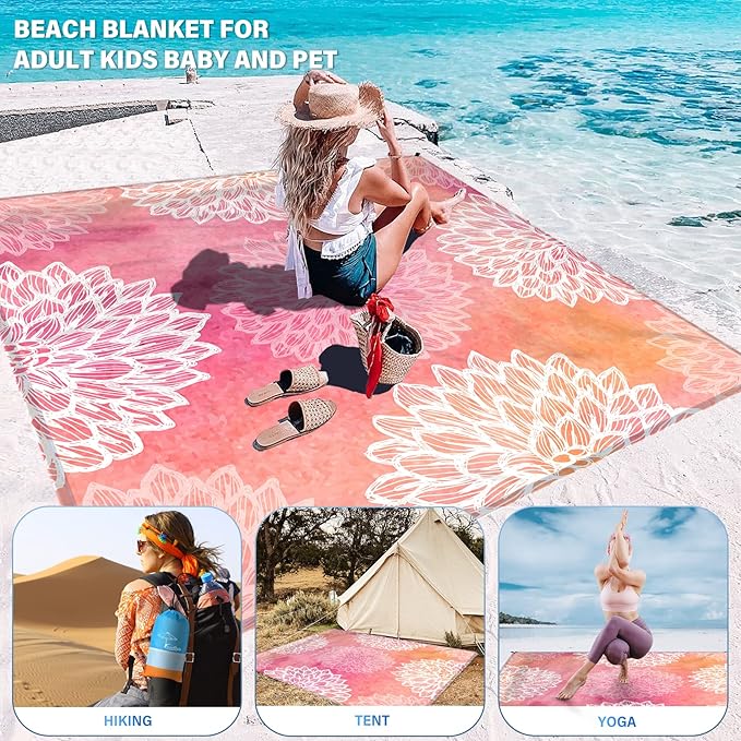Famstar Beach Blanket Oversized Extra Large 78" X 81",Waterproof Sandproof Beach Blanket 1-7 Adults Lightweight Durable for Travel Camping Hiking Picnic