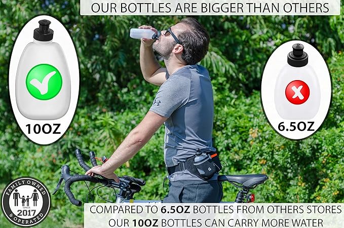 Q-RUN Hydration Running Belt with 2 x 10oz Water Bottles, No Bounce Adjustable Waist Belt for Men & Women, Marathon Running Gear
