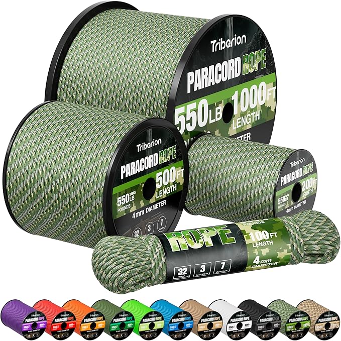 Paracord Rope 550 lb - 200ft 5/32" Parachute Cord 4MM 7-Strand para Cord - Heavy Duty Spool String for Survival,Camping Gear, Survival Bracelet, Clothesline - Camo Green