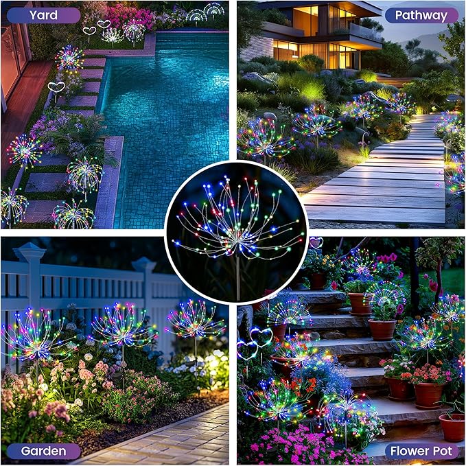 PEVOROS Garden Decor Solar Lights Outdoor,120LED Waterproof Colorful Solar Fairy Garden Lights for Outdoor Decoration,Yard, Patio, Porch,Flower Pot,Pathway, for 4th of July(8Pack)