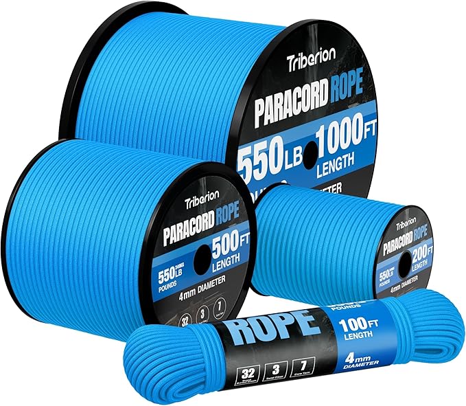 Paracord Rope 550 lb - 500ft 5/32" Parachute Cord 4MM 7-Strand para Cord - Heavy Duty Spool String for Survival,Camping Gear, Survival Bracelet, Clothesline - Blue