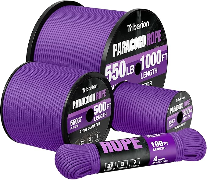 Paracord Rope 550 lb - 100ft 5/32" Parachute Cord 4MM 7-Strand para Cord - Heavy Duty Spool String for Survival,Camping Gear, Survival Bracelet, Clothesline - Purple