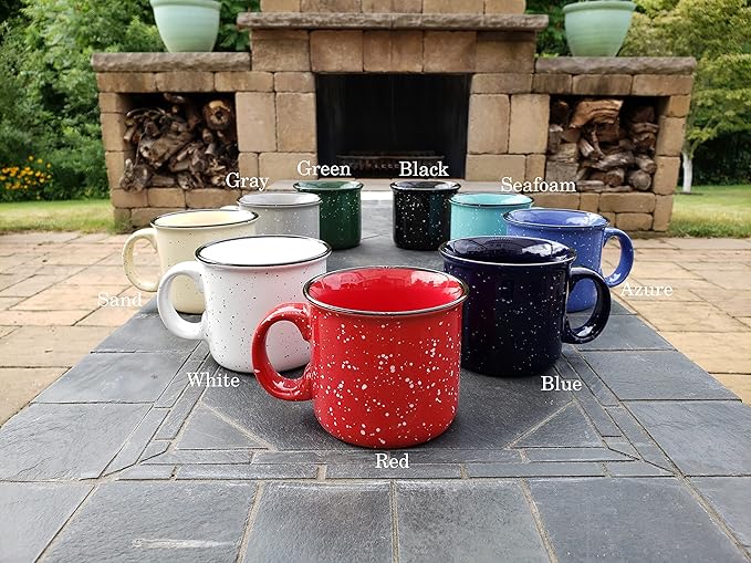14oz Ceramic Campfire Coffee Mug (Set of 4), Gray with Speckled Finish - Durable Thick Walled Camping Style Cup for Outdoors or Home