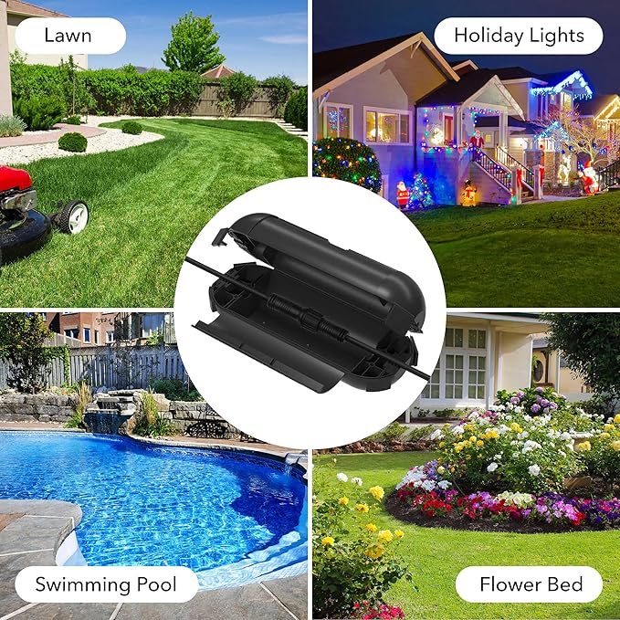 [3 Pack] Outdoor Extension Cord Cover Waterproof, BN-LINK Outdoor Plug Protector, Electrical Connection Box for Holiday String Lights & Tools, Black