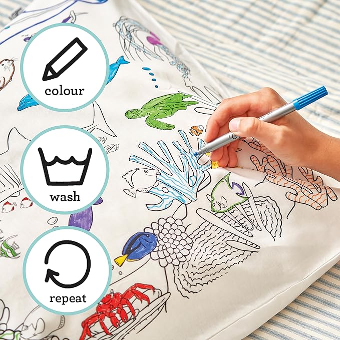 eatsleepdoodle - Coloring Pillowcase for Kids – Reusable DIY Pillow Cover with Washable Markers, Educational Arts & Crafts Activity for Boys & Girls, Fun Gift for Creative Play, Machine Washable
