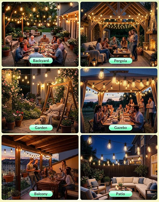 Outdoor String Lights LED Patio-Light - 100Ft Outside Waterproof Dimmable Porch Lights with Remote Shatterproof S14 Bulbs Outside Hanging Light Connectable Lighting for Gazebo Backyard Bistro Pergola