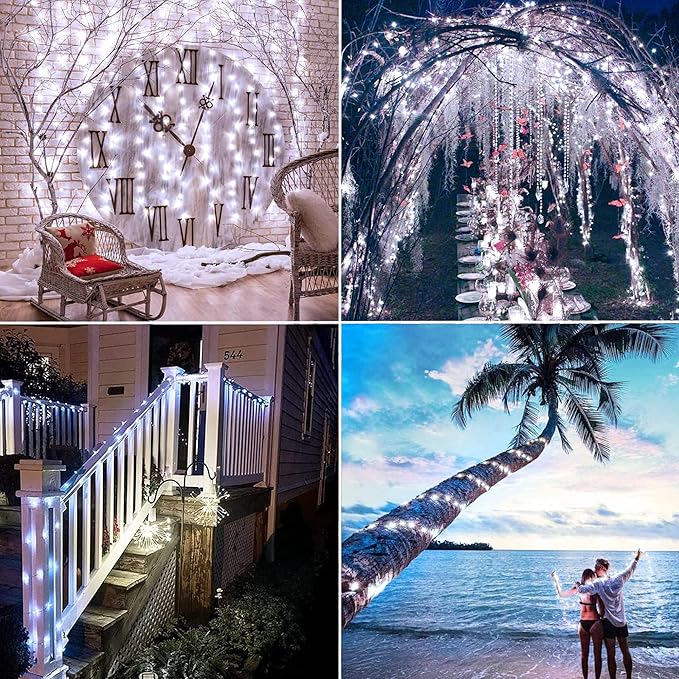 Joomer Solar Fairy Lights, 4-Pack Total 104FT 320LED Solar String Lights Outdoor Waterproof 8 Lighting Modes for Patio Fence Party Garden Yard Home Holiday Tree Outdoor Decoration (White)