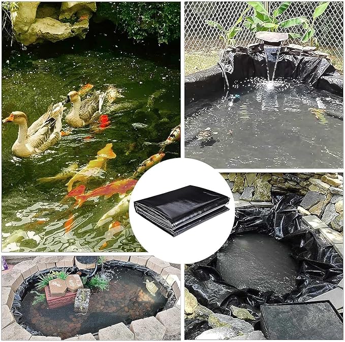 ToLanbbt Pond Liner 15 FT x 20 FT HDPE Pond Liners, 20 Mil UV Resistant Preformed Pond Liner Easy Cutting, Pond Liner for Natural Looking Ponds, Waterfall, Koi Pondsand Water Garden (Black)