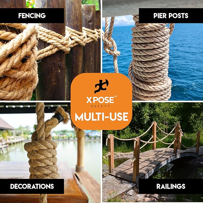 Manila Rope - 1/4 Inch 600' - 3 Strand Cordage Twisted Braided Rope - Thick Natural Fiber for Marine, Decorative for Crafts, Porch Column, Outdoor Pole Wrap, Tree Swing 2 Pack