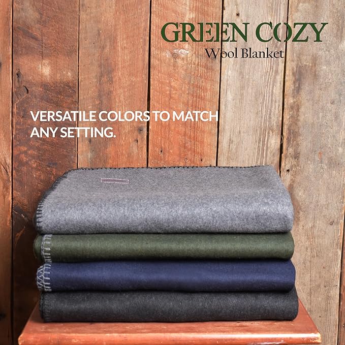 Military Style Wool Blanket – Cushioned, Breathable, Durable, Warm & Washable – Double-Stitched Border–Great for Camping, Outdoor, First Aid, Travel, Car–Fire Retardant – 64"x90" 4.7 lb (Navy Blue)