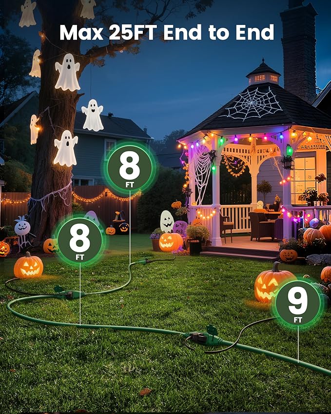 SURAIELEC 2 Pack 25 FT Outdoor Extension Cord with Multiple Outlets, 3 Outlet Multi Plug Cord, 16/3 Gauge SJTW, Weatherproof for Landscape, Christmas Tree Lights, Halloween, Holiday Decoration, Green