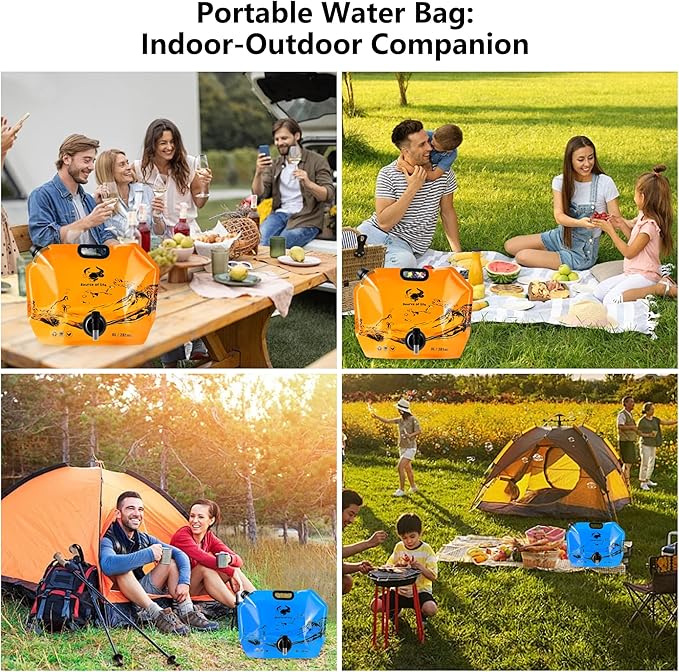 Collapsible 8L Water Storage Bag, BPA-Free Portable Folding Water Jug with Adjustable Faucet, Leakproof Emergency Water Bag for Camping, Hiking, Riding, Outdoor Sport (4, Orange)