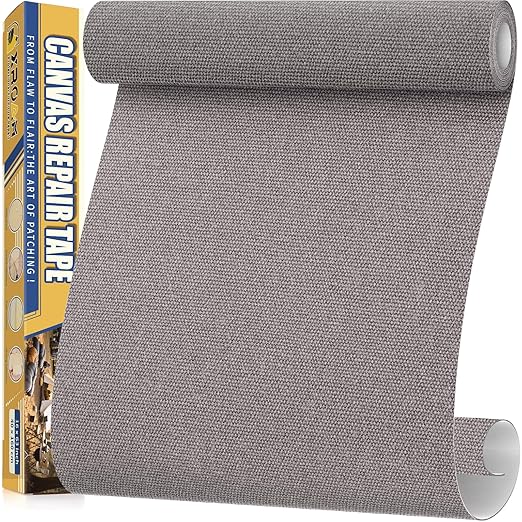 Canvas Repair Tape, 16 x 63 Inch Waterproof Heavy Duty Fabric Tape for Furniture, Self Adhesive Canvas Repair Patches for Boat Covers, Sofas, Tents, Louge Chairs, Canopy, Awning Gray