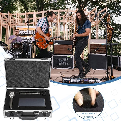14 Inch Hard Shell Carrying Case Ideal for Wireless Mic System Storage & Camera Gear Transportation, Aluminum Alloy Sturdy Build, Customizable Pre-Diced Foam, Black