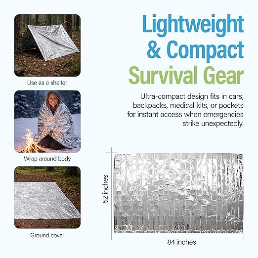 Primacare CB-6841-CS Emergency Foil Mylar Thermal Blanket, 84" Length x 52" Width (Pack of 10)