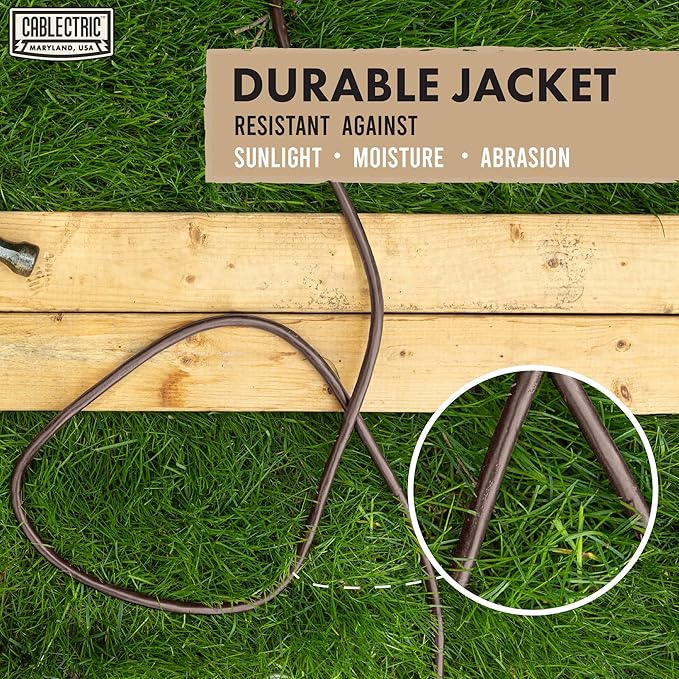Brown Outdoor Extension Cord 10 ft, Weatherproof Heavy Duty 16 Gauge Extension Cord 3 Prong, 13 AMP Exterior Electrical Cable SJTW for Deck, Patio, Lawn, Landscaping, Proudly American Owned