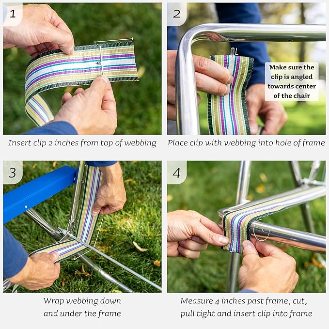 Lawn Chair USA Replacement Webbing Kit - UV-Resistant Straps for Lawn Chairs, Durable Polypropylene (3" x 50', Sea Island Blue)