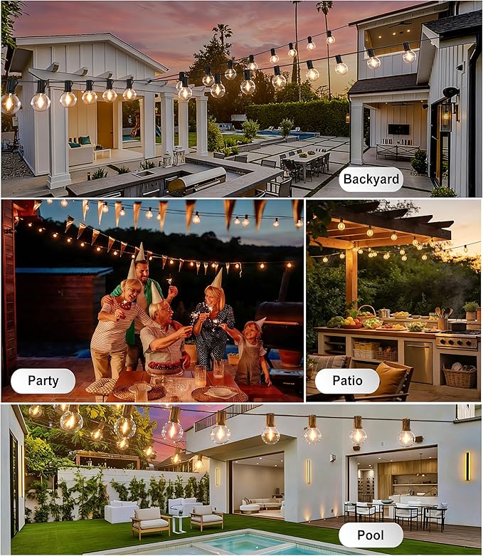 DAMAING Outdoor String Lights LED 50Feet G40 Globe Patio Lights with 27 Edison Plastic LED Bulbs,2700K Warm Glow Weatherproof for Indoor Outdoor Backyard Bistro Lighting