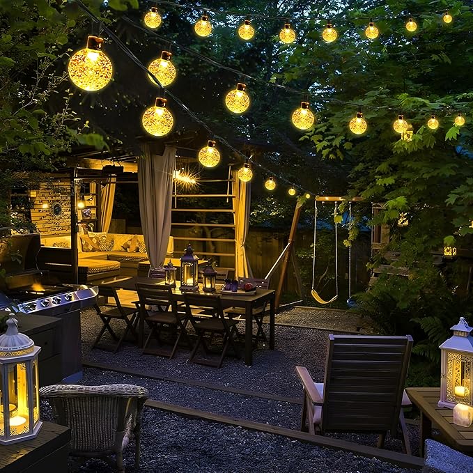 Joomer Solar Powered String Lights,39FT 60 LED Outdoor Solar String Lights Crystal Ball Lights 8 Modes Globe Lights for Garden, Gazebo, Porch, Lawn, Patio, Tree Decor (Warm White)