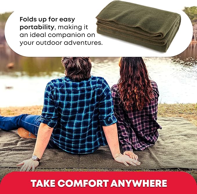 Olive Drab Green Warm Fire Retardant Blanket, 66" x 90" (80% Wool)-US Military Style