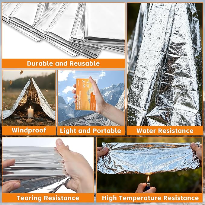 100 Pack Emergency Blankets - Mylar Thermal Space Blankets for Survival and Protection - Ideal for Camping, Outdoors, Hiking, Rescue, Marathons
