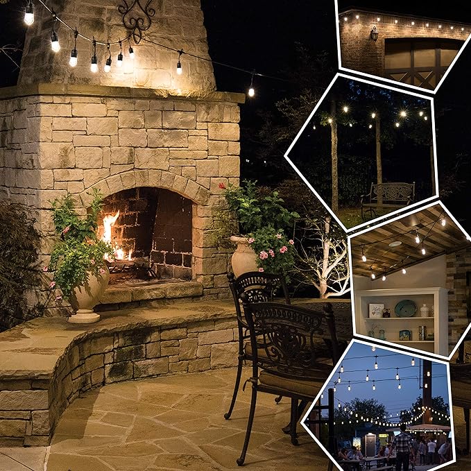 Enbrighten Classic Warm White String Lights, 48ft Black Cord, 24 Shatterproof Acrylic Bulbs, Weatherproof, Outdoor String Lights, 31664 (Pack of 2)