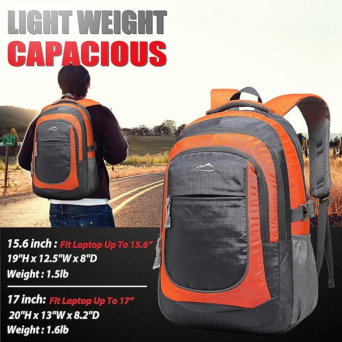 ProEtrade Backpack Bookbag for College Sturdy Travel Business Hiking Fit Laptop Up to 15.6 Inch Multi Compartment Gifts for Men Women Night Light Reflective (Orange)