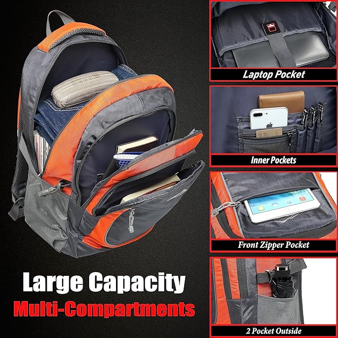 ProEtrade Extra Large Backpack Bookbag for College Travel Laptop Business Hiking Backpack Fit Laptop Up to 17 Inch Sturdy Multi Compartment Gifts for Men Women Night Light Reflective (Light Orange)